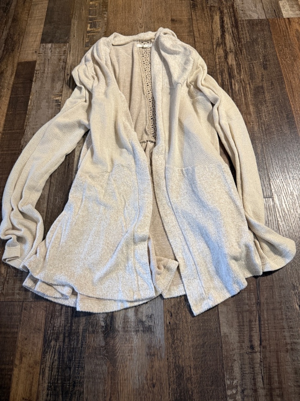 Maurices Light Cream Open Front Cardigan with Pockets
